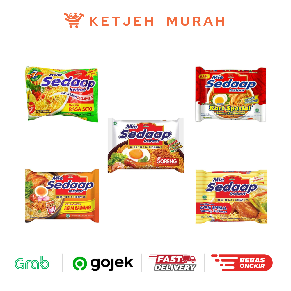 

Sedaap Mie Instant Rasa Goreng / Soto / Kaldu Ayam Spesial / Kari Kental Spesial / Ayam Bawang