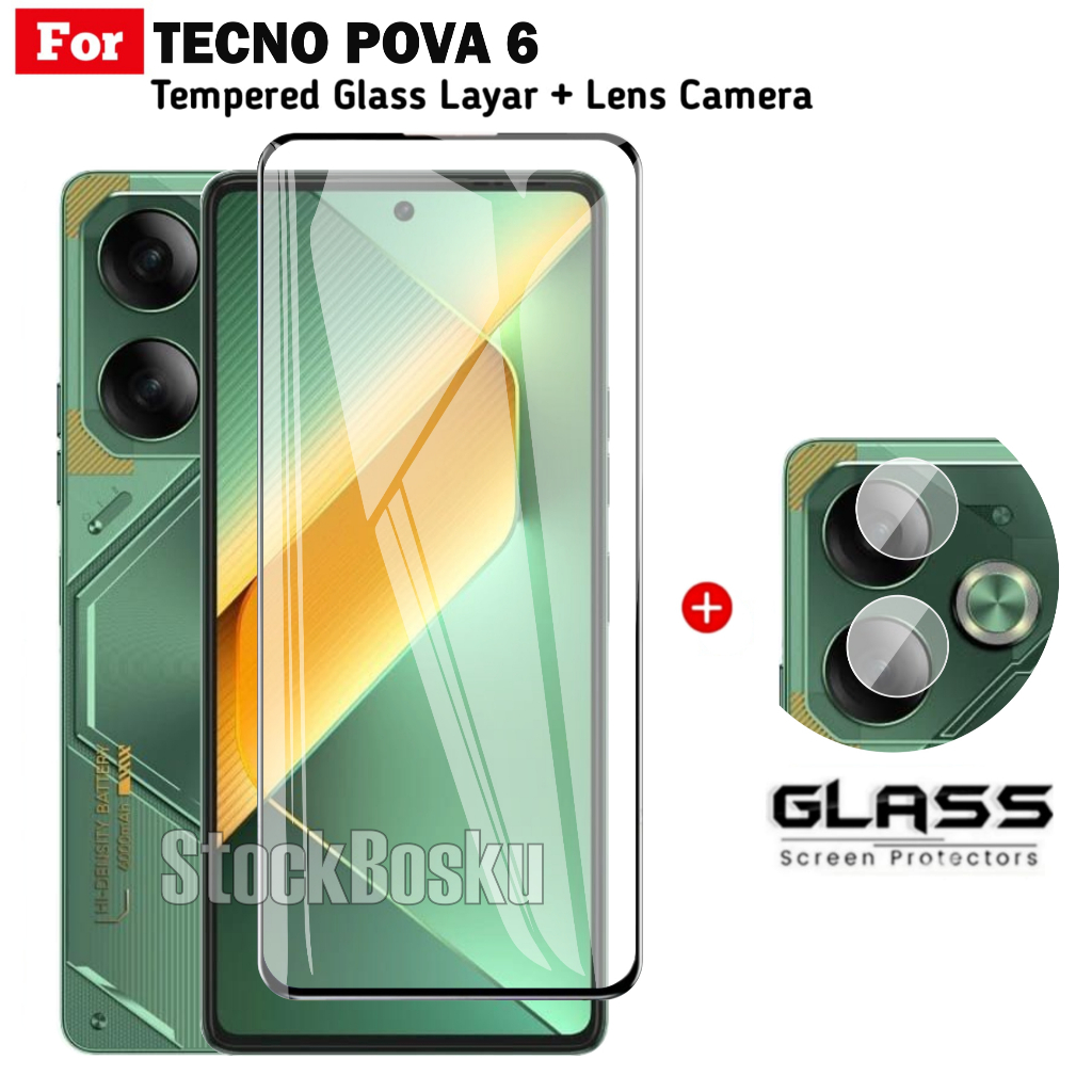 Tempered Glass Tecno Pova 6 Pro Pelindung Layar Full Free Lens Camera