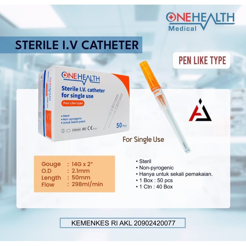 Onehealth IV Catheter Per Pcs / Abocath 14G , 16G , 18G , 20G , 22G , 24G , 26G