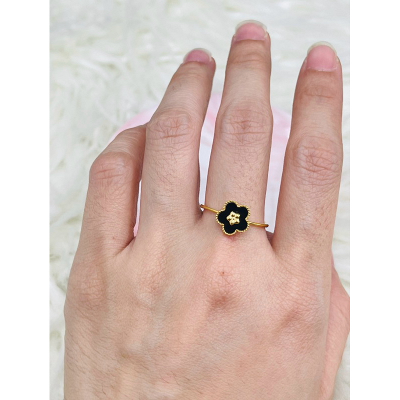 cincin bunga hitam uk 17 elegant emas asli kadar 700
