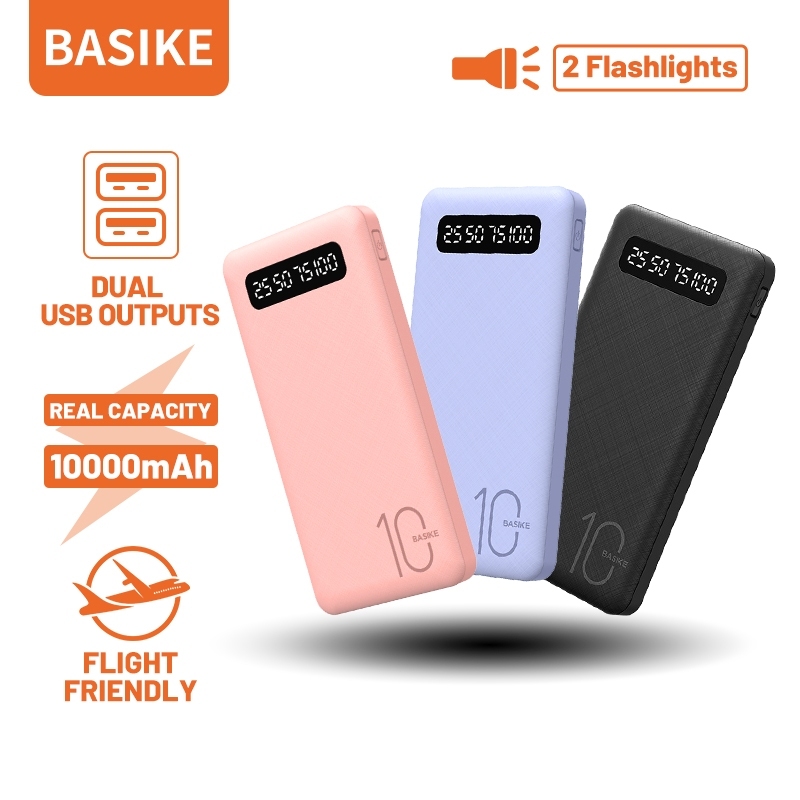 [HOT] BASIKE Powerbank Fast Charging 30000 mAh 10000 mAh Dual USB with Senter Multi-fungsi Original