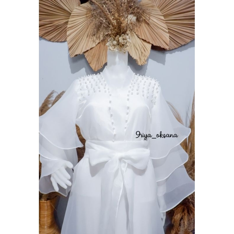 HANFU Dress - Kimono Wedding Organza Bride Robe Pengantin Berhias Payet Mutiara Putih