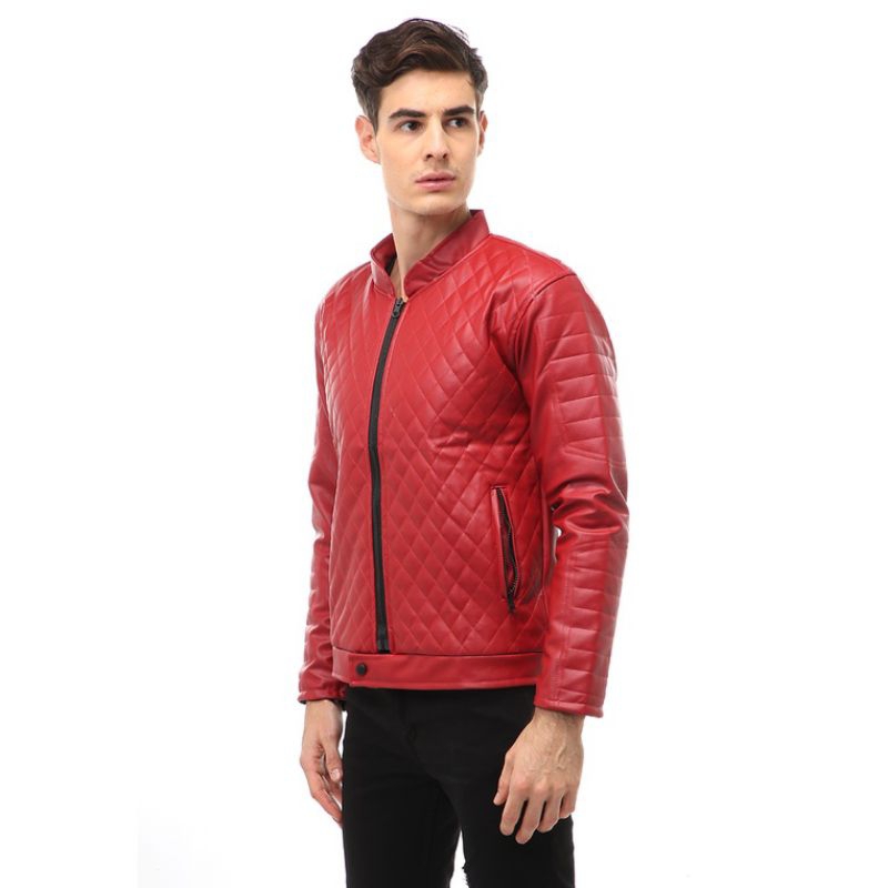 Jaket kulit pria asli domba original warna merah