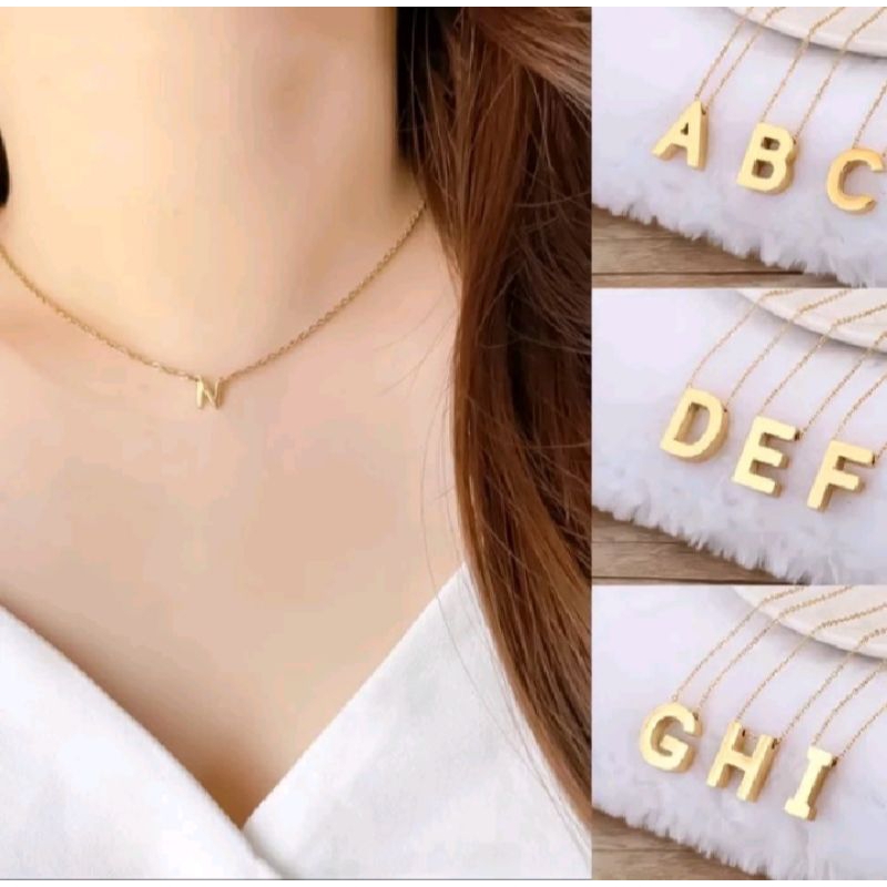 Kalung Titanium Wanita & Pria Liontin Kalung Huruf A-Z Warna Gold