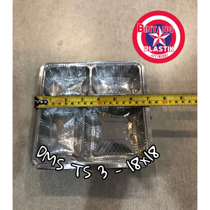 Tray GLX / HBT / DMS TS3 18x18 Mika Tray Sekat 4 Nasi Box isi 50pcs / utk Dus Kotak Uk 18cm
