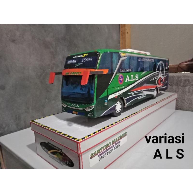 Mainan ALS miniatur bus telolet Basuri full lampu RC remot control