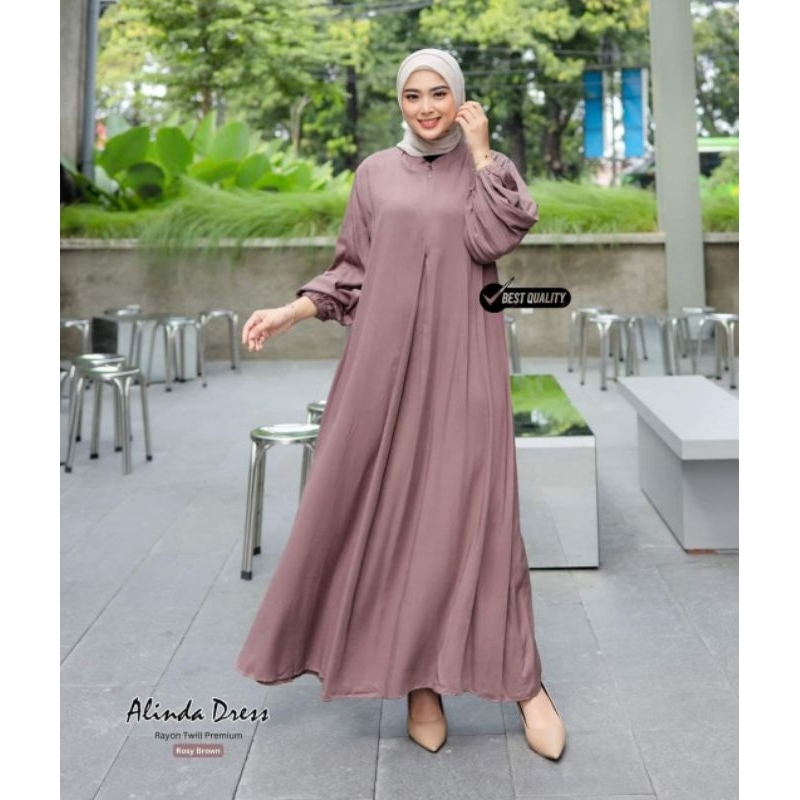 Alinda Dress Gamis Wanita Dewasa Gamis Panjang Bahan Twill Rayon Premium Import