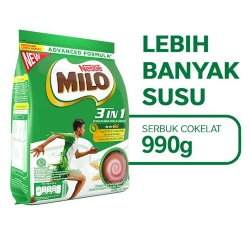 

Milo 3 in 1 New Active Go Activ-go dan malt coklat activ go ( 990 g gr)