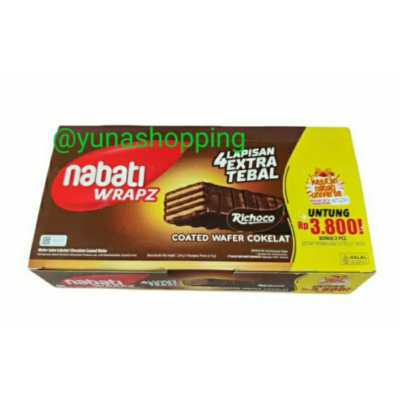 

Nabati Wrapz coated wafer coklat per box isi 14 bungkus@16g