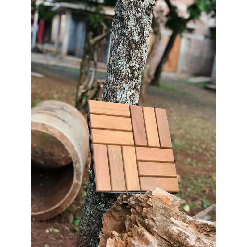Decking Kayu Zig Zag - Decking Lantai Kayu Jati - Decking Natural 30x30