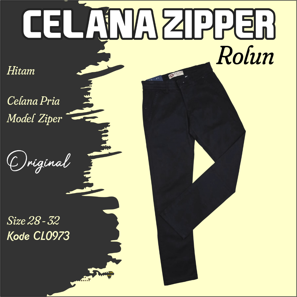 Celana Panjang Pria Original Rolun Karet Zipper Hitam