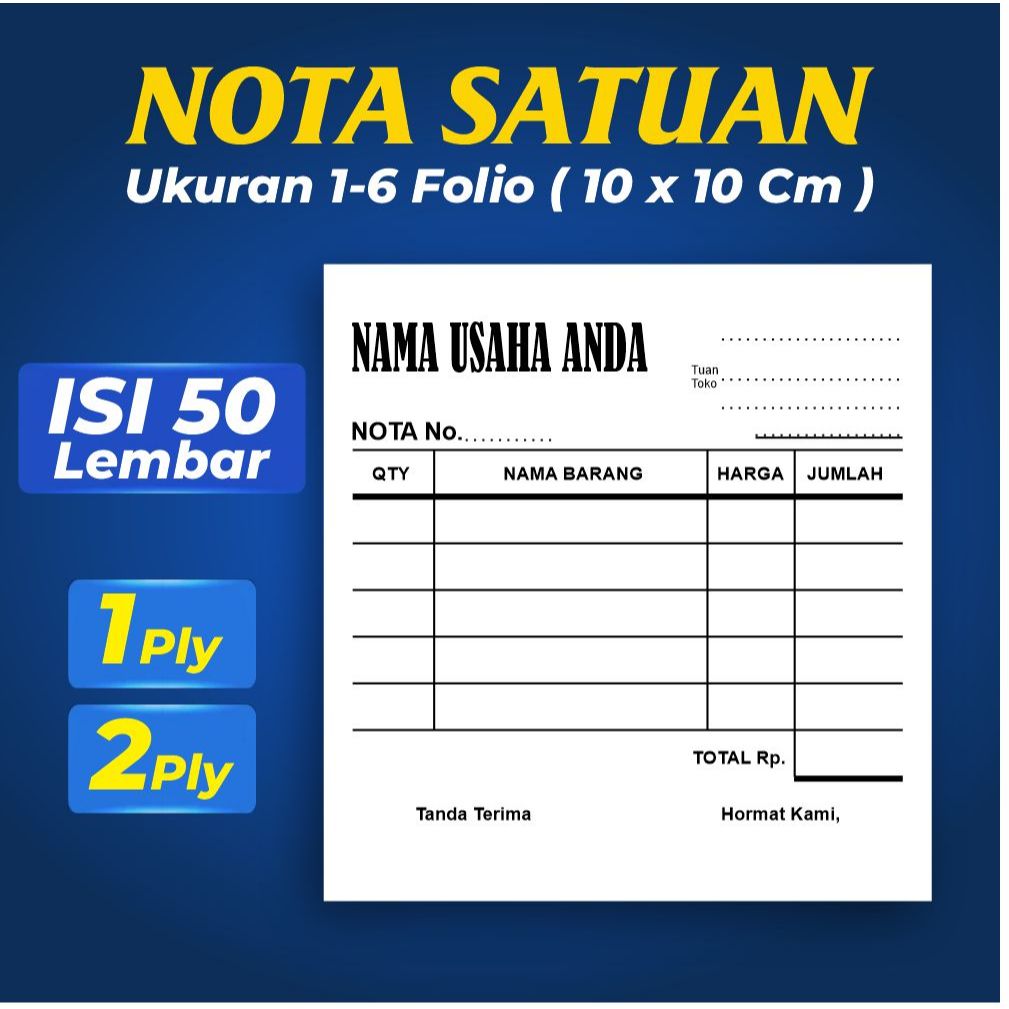 

CETAK NOTA SATUAN CUSTOM Ukuran 1/6 Folio Nota Toko / Olshop / Cafe Isi 50 Lembar
