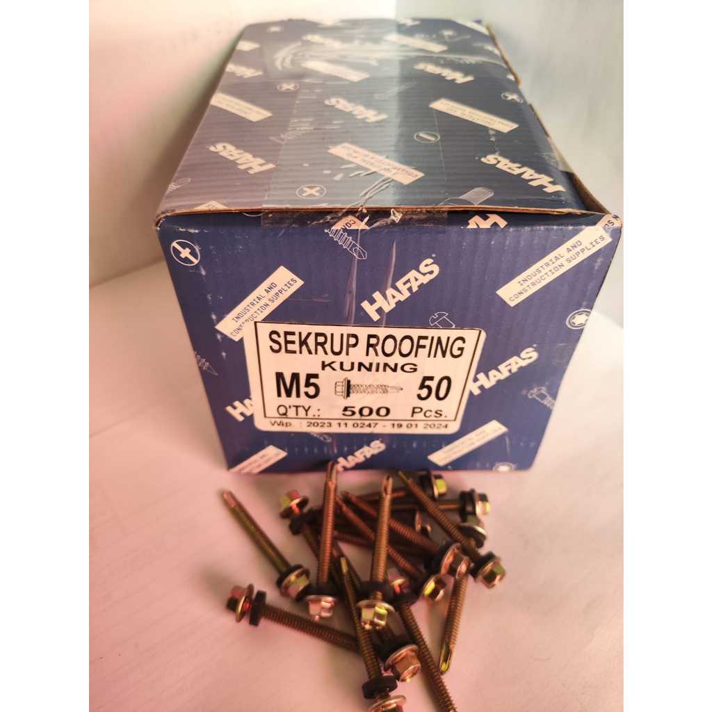 Sekrup roofing kuning M5 x 50 Hafas Per Kotak // SDS 12 x 50 // Drilling 5 cm