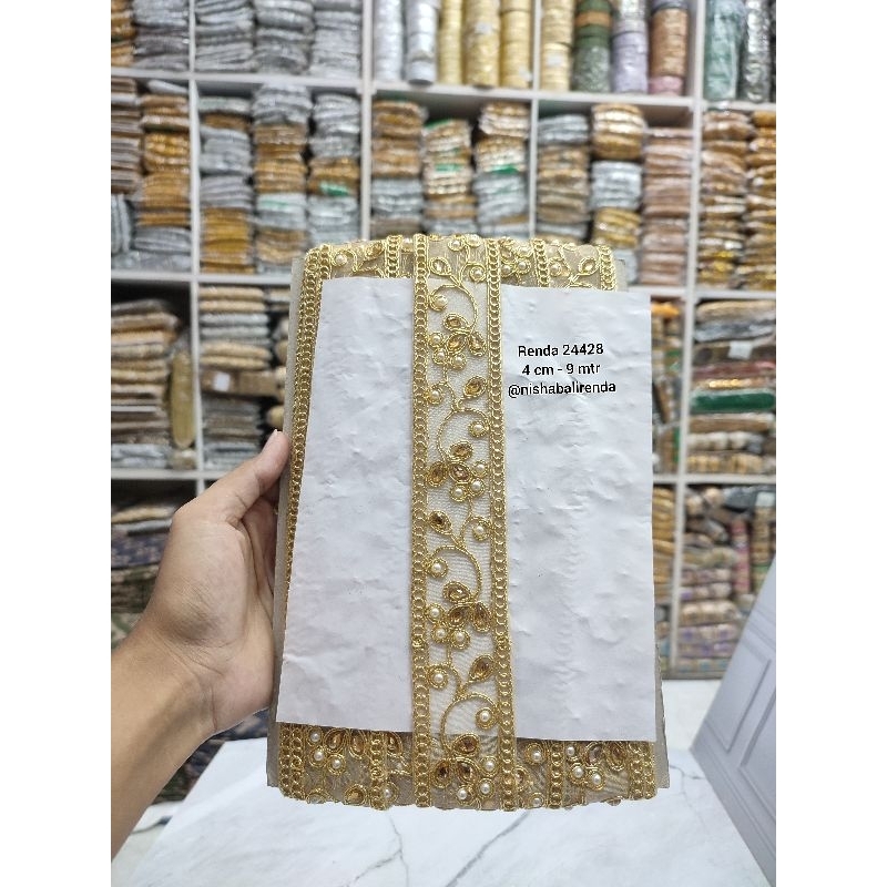 DIJUAL PER METER - Renda Permata India SAL 24428 – Lbr 4 cm - Renda Mewah Kebaya & Baju Adat