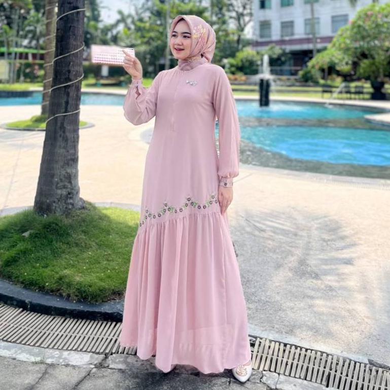 ANDINI GAMIS MALAYSIA BELAH PAYET BORDIR - DRESS BUSUI - KONDANGAN - FASHION MUSLIM