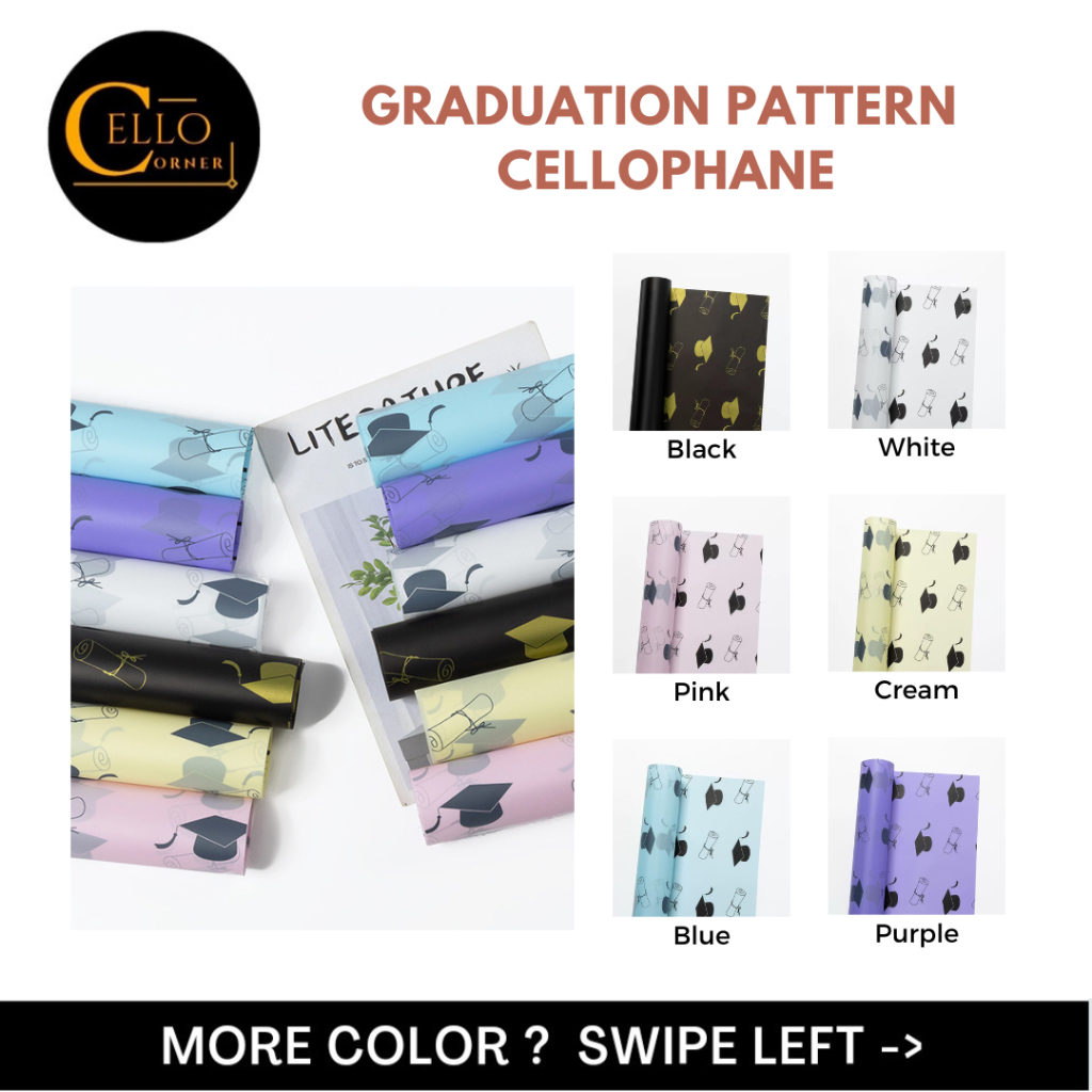 

[20 Lembar] GRADUATION PATTERN CELLOPAHANE / CELLOPHANE WISUDA / BUKET WISUDA - Flower Wrapping Cellophane Paper Kertas Buket Bunga Transparant Gold Line Gold List - DA