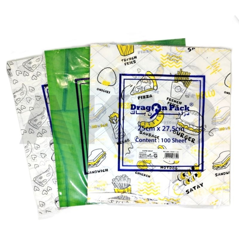 Kertas Nasi Motif 25 x 27,5 cm DRAGON PACK 100 Lembar Tebal Pembungkus Makanan Daun Pisang Paper Wra