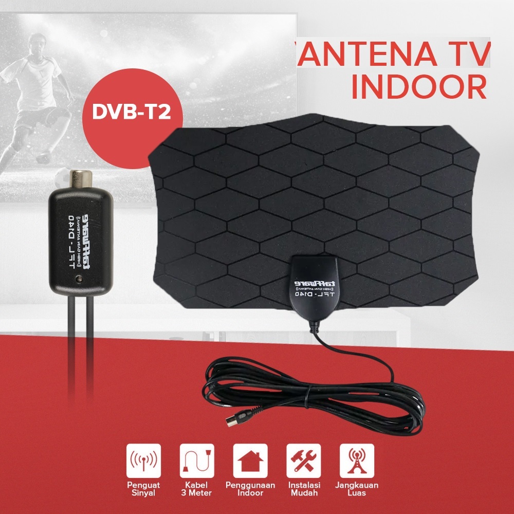 Antena TV Digital Indoor Dalam Rumah + Booster Jernih UHF LED HD DVB-T2
