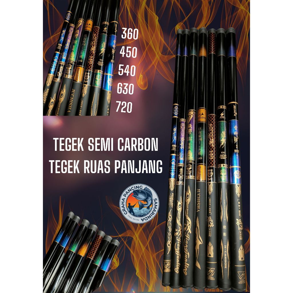 TEGEK SEMI CARBON, TEGEK RUAS PANJANG MEGALODON (360,450,540,630,720)