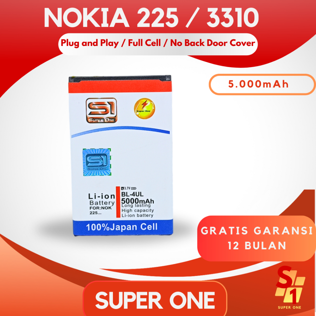 Super One - Original Baterai Nokia 225 / 3310 Battery 5.000mAh For HP Type BL-4UL Batre Power
