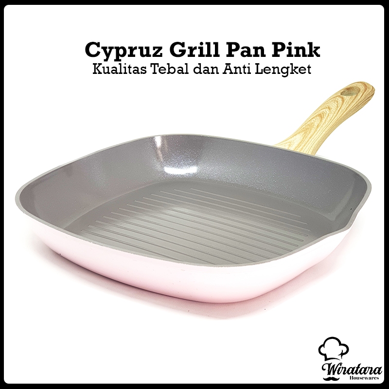 CYPRUZ Grill Pan Keramik Pink Anti Lengket 24cm 28cm | Pemanggang Bbq | Wajan Marble Tanpa Minyak