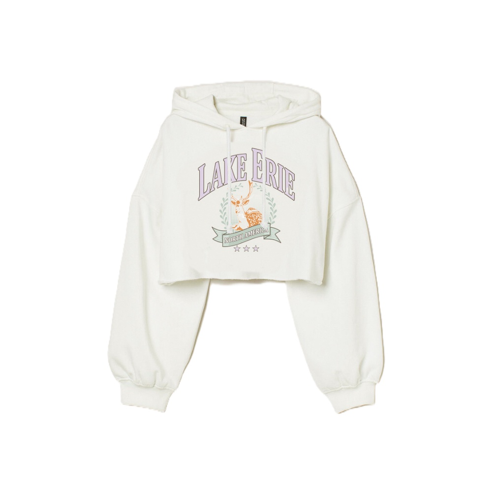 KODE K83V Hoodie Crop HM Lake Erie Broken White Original Sweater Crop Wanita Putih