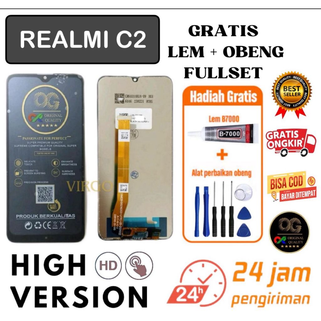 LCD REALME C2 fullset free LEM + OBENG / LCD TOUCHSCREEN REALME C2 ORIGINAL OG