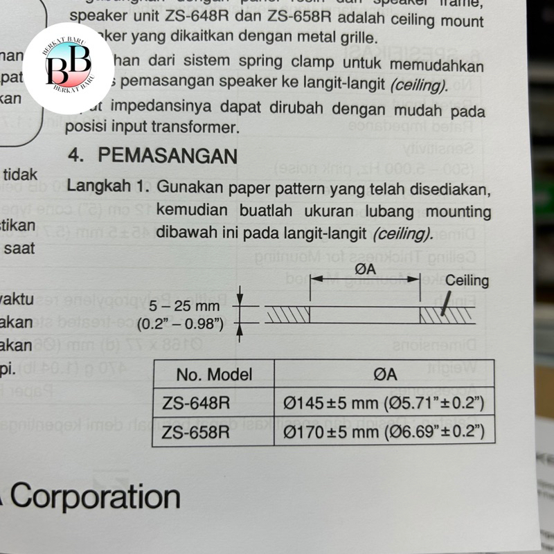 RB Ceiling Speaker TOA ZS-648R (Ceiling Speaker / Speaker Plafon)