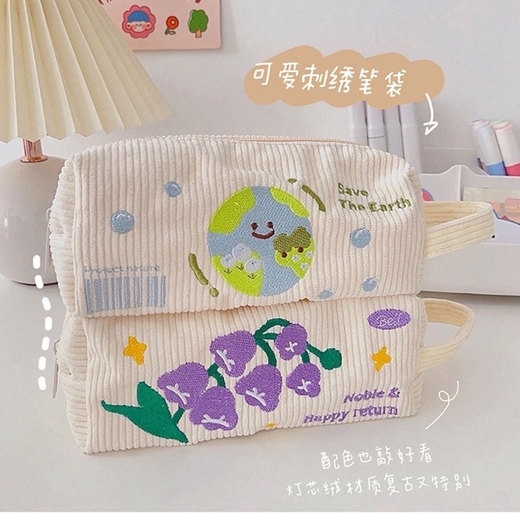 

KENSHO Pouch Aesthetic Kain Corduroy Handle Lucu Import Kotak Pensil Kain Tempat Makeup Cute KODE J9J2