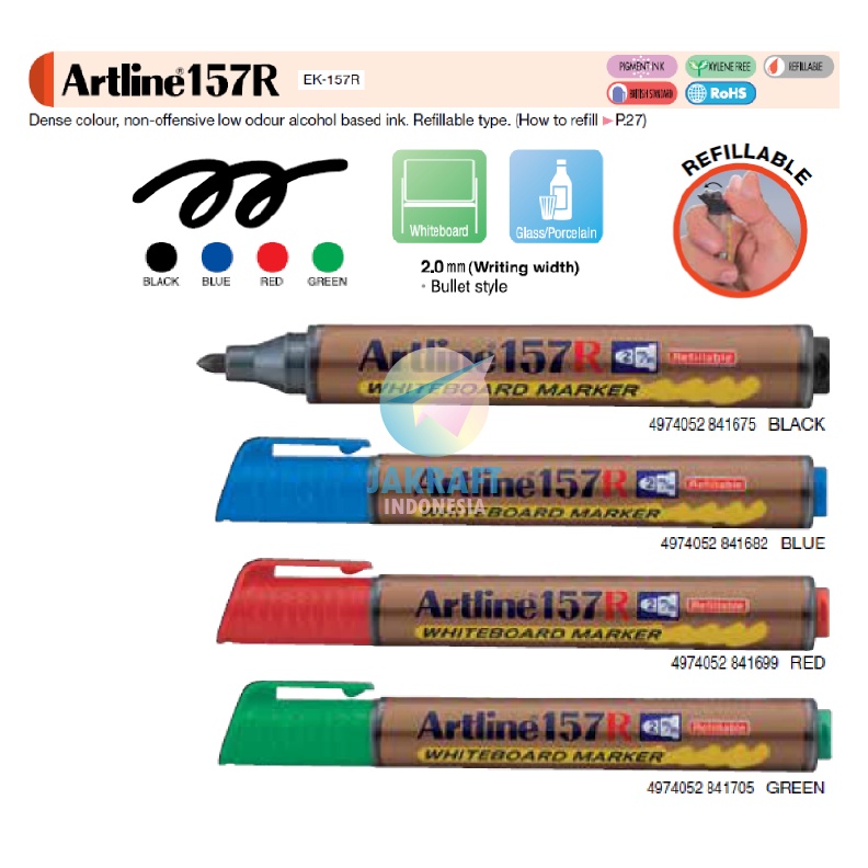 

TERMURAH 1 Pcs Spidol Papan Tulis Kaca ARTLINE EK157R Whiteboard White Board Marker Tebal Mudah Refill Dihapus