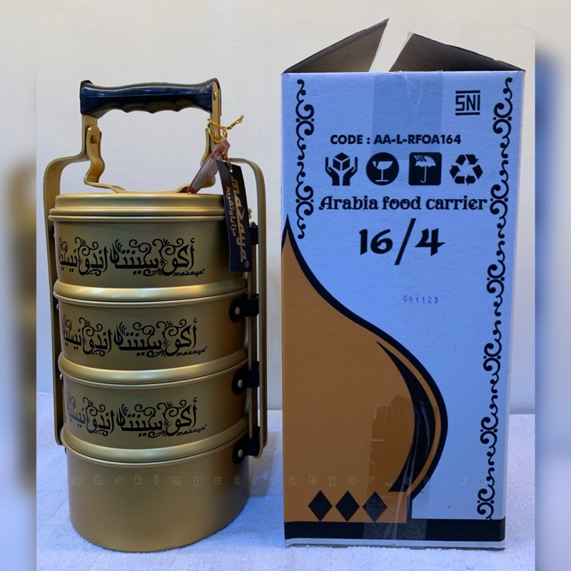 NEW Rantang Arab Kuning 16/4 Food Carrier ~ Rantang Susun Ukir Mazaya Motif Khas Timur Tengah
