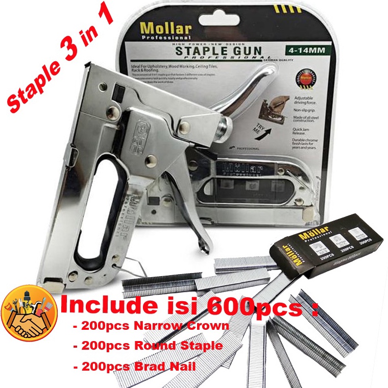 

Staple Gun Tembak Tacker Staples Stepler Hekter mollar 3in1 jok kulit kardus KODE H3P8