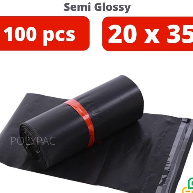 

Unggul Plastik Polymailer Hitam Semi Glossy LDPE 2x35 isi 1 Bungkus Plastik Packing Online Lem