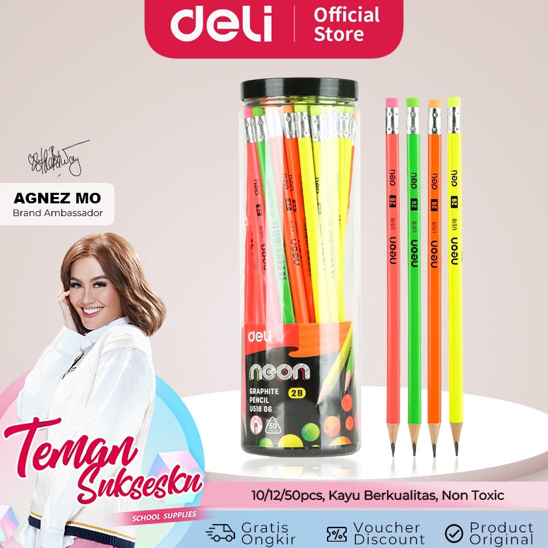 

Deli Pensil kayu 2B bentuk segitiga untuk pegangan yang nyaman 5pcs EU5186 a Q6O4