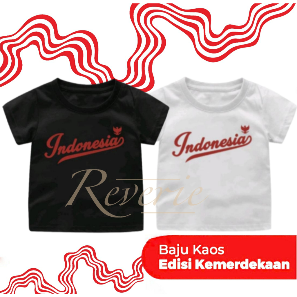 BAJU INDONESIA BASEBALL FONT KAOS TSHIRT ANAK DEWASA LAKI-LAKI PEREMPUAN COUPLE TWINNING HUT RI KE 7