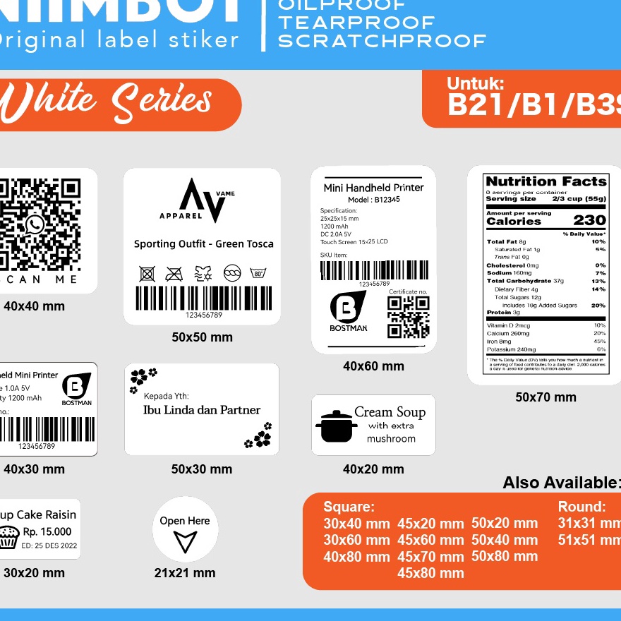 

Murah Plain White Thermal Label Printer Sticker Niimbot B21 B1 B3S Refill Label Plain White