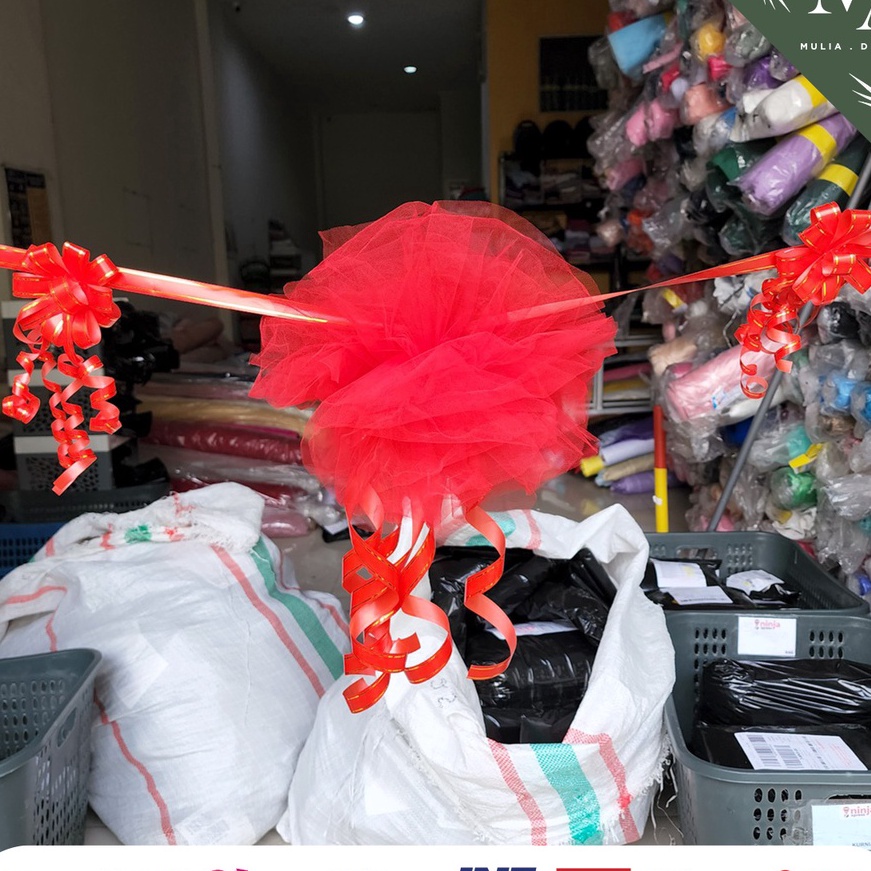 

KP8 Pita Peresmian 1 Set Lengkap Gunting Grand Opening Pompom Tile Besar Murah Panjang 4m