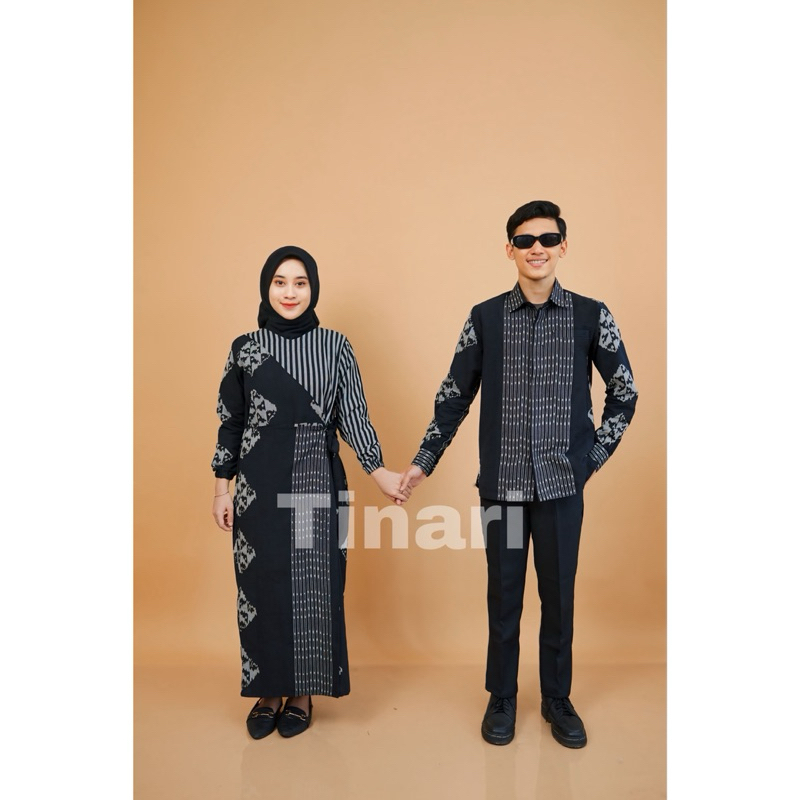 KIMONIK MARLINE DRESS HITAM POLKADOT- TENUN COUPLE - GAUN TENUN Navy dewasa baju wanita  pasangan  p