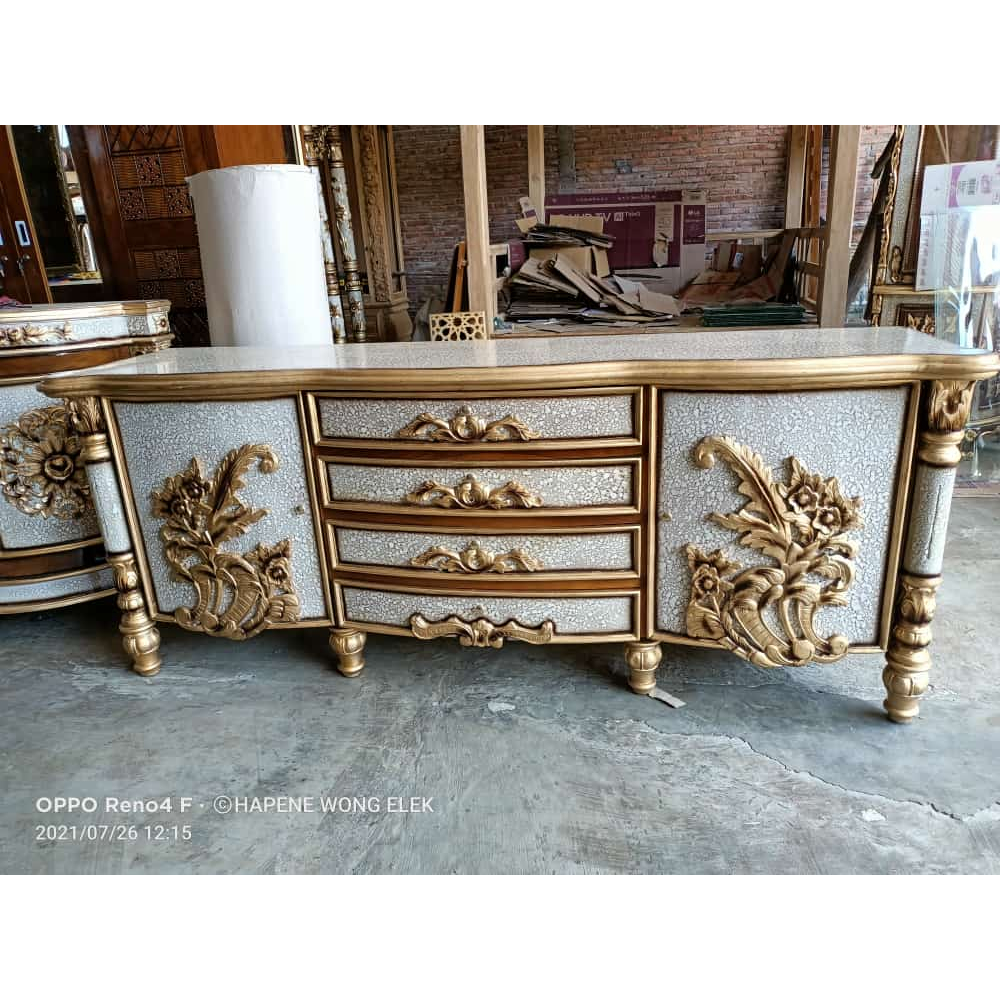 Bufet Meja TV Marmer Kayu Jati Buffet Nakas Lemari Ukir/Ukiran