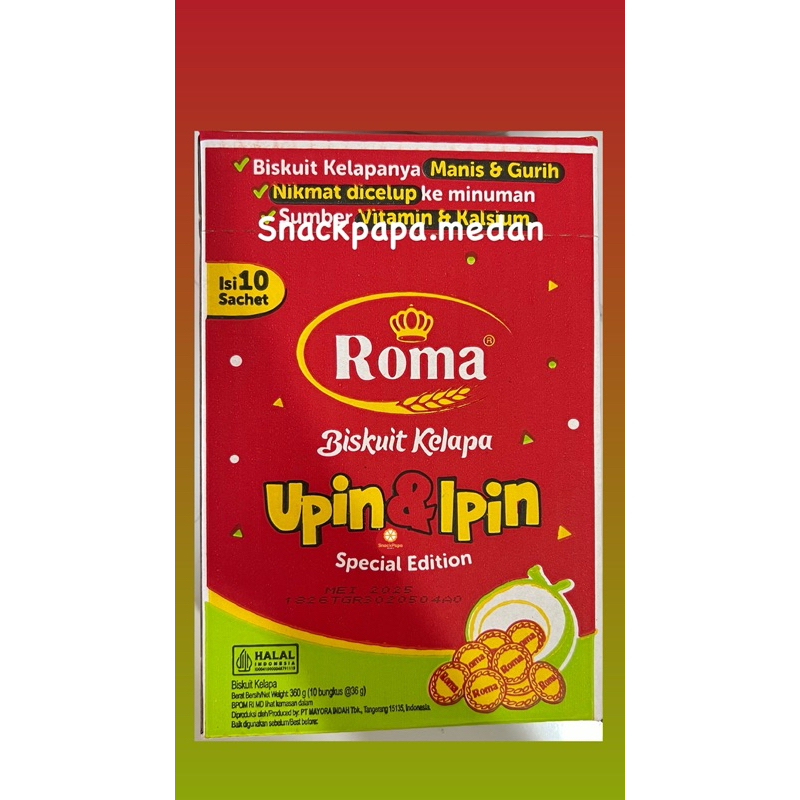 

1 BOX ROMA BISKUIT KELAPA UPIN & IPIN SPECIAL EDITION ISI 10 SACHET