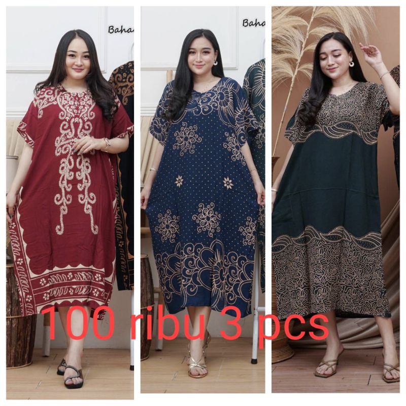 paket daster jumbo 100 ribu dapat 3 pcs daster jumbo busui kancing depan baju wanita hamil dan melah