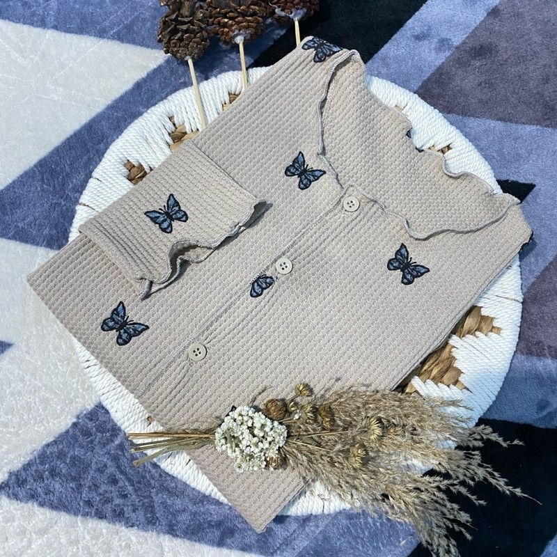 QH CARDIGAN RAJUT MOTIF WAFFLE / Cardigan crop motif cantik / Cardigan crop top panjang / cardigan