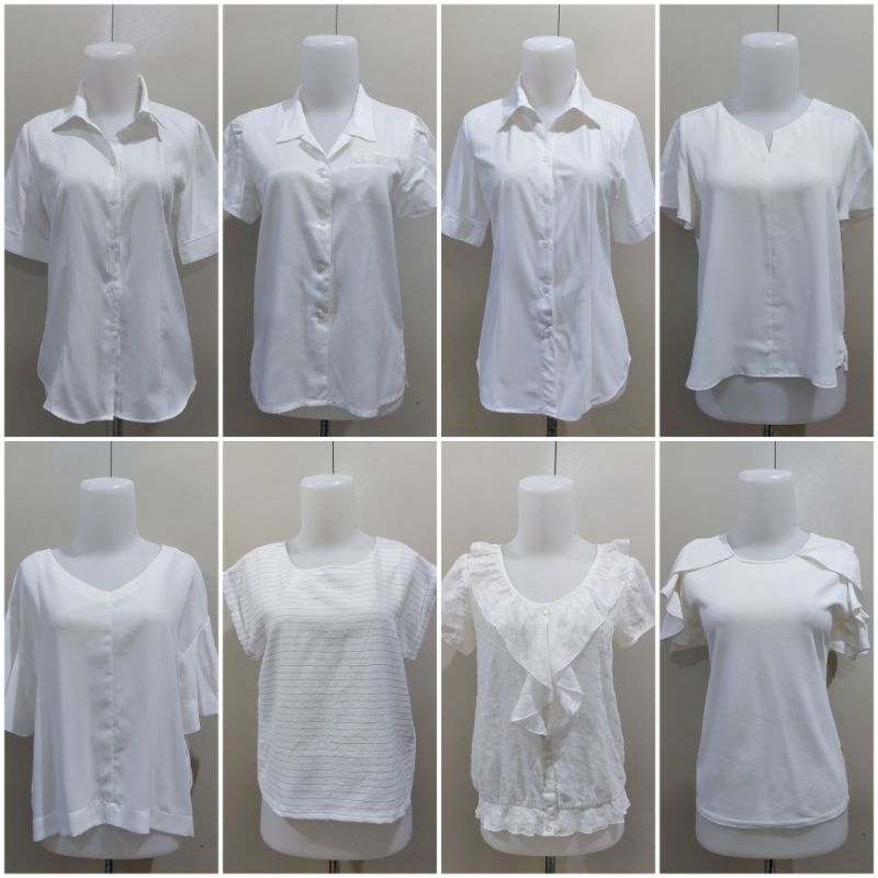 Thrift /Preloved Kemeja Blouse Putih Lengan Pendek