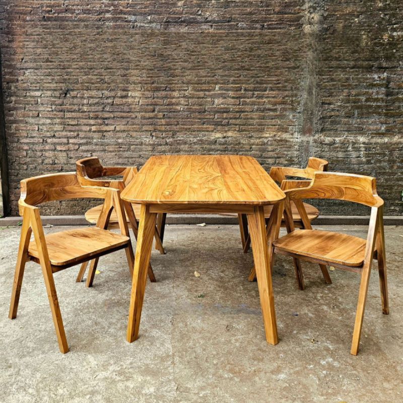 meja makan 4 kursi kayu jati minimalis, set meja makan kayu jati 4 kursi minimalis