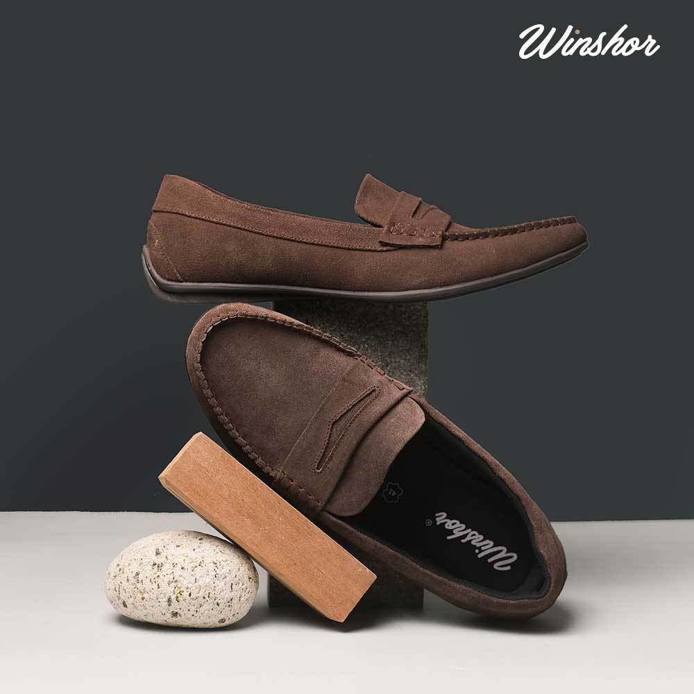 Sepatu Kulit Slip on - Winshor - Dexter Mocca Brown suede