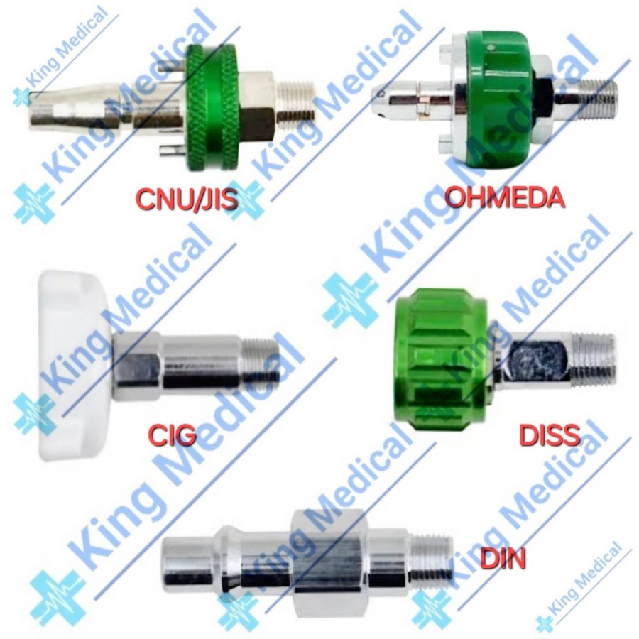 Konektor Flowmeter Oksigen Type JIS CNU/CIG/OHMEDA/DISS/DIN Adapter Flowmeter Drat 1/8"