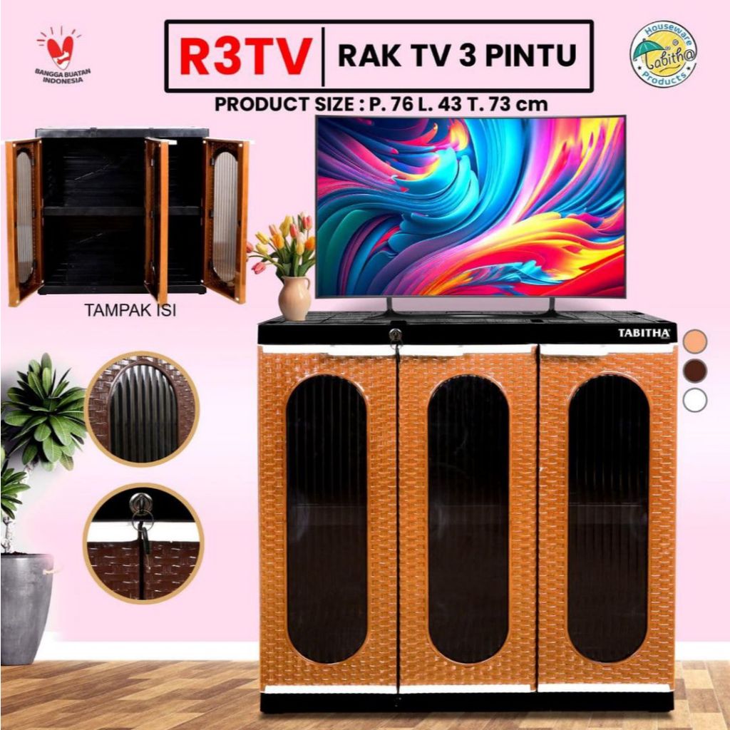 Lemari Plastik Rak TV 3 Pintu Tabitha R3TV
