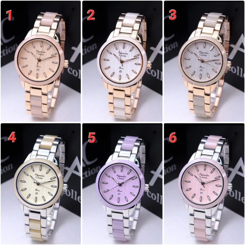 ✓ORIGINAL GARANSI RESMI 1 TAHUN JAM TANGAN WANITA ALEXANDRE CHRISTIE ANALOG CEWEK RANTAI KERAMIK ALE