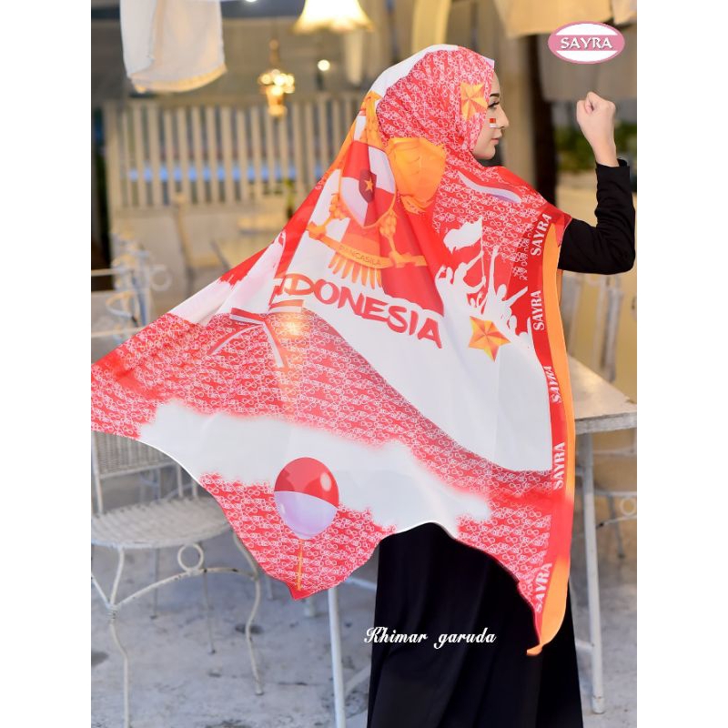 Khimar Printing Merah Putih dan Garuda Edisi Spesial Agustus Exlusive Hari Kemerdekaan Ceruty Baby D