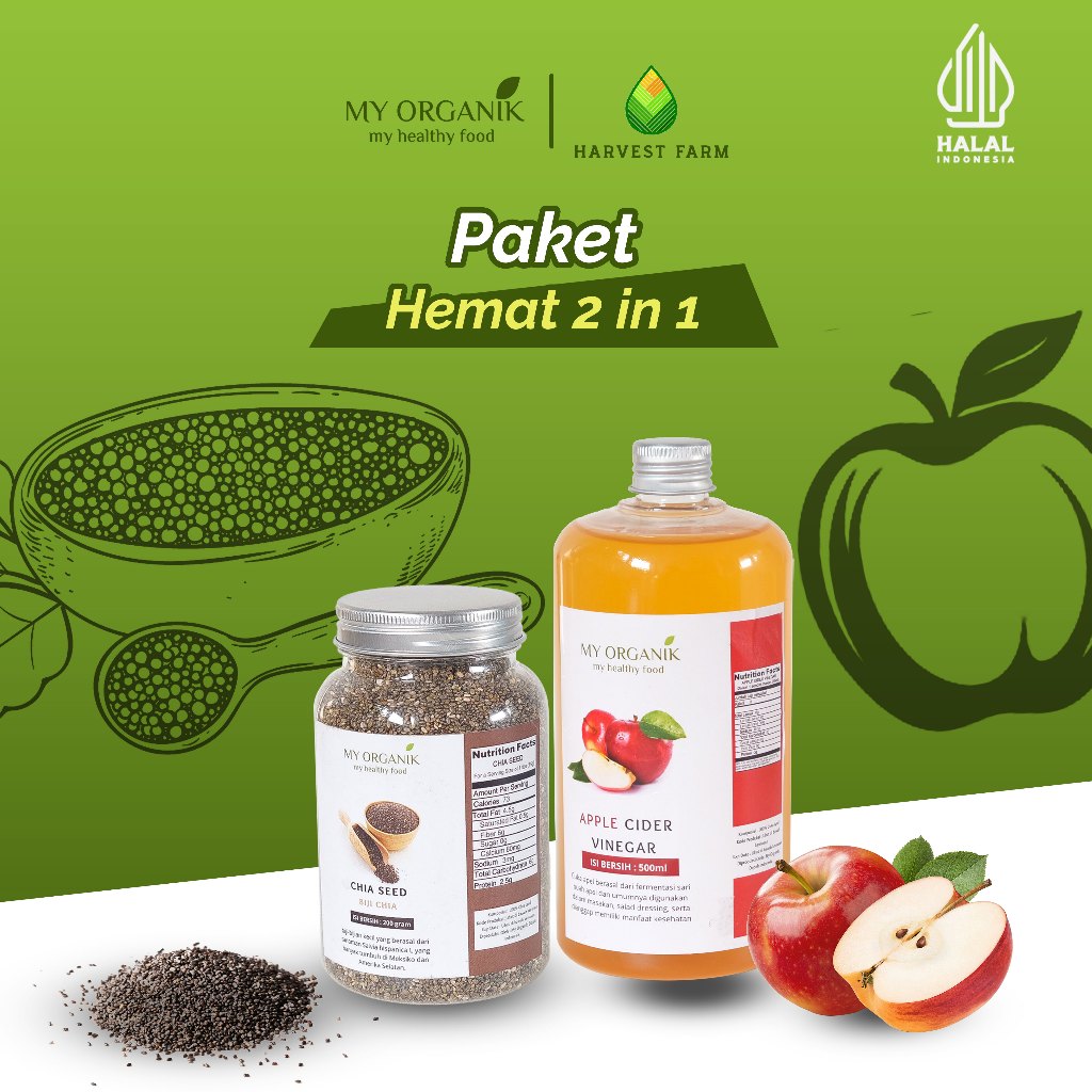 

My Organik Paket 2 in1 Cuka apel 500ml Chiasheed 200gr Organic Chia Seeds Premium non GMO